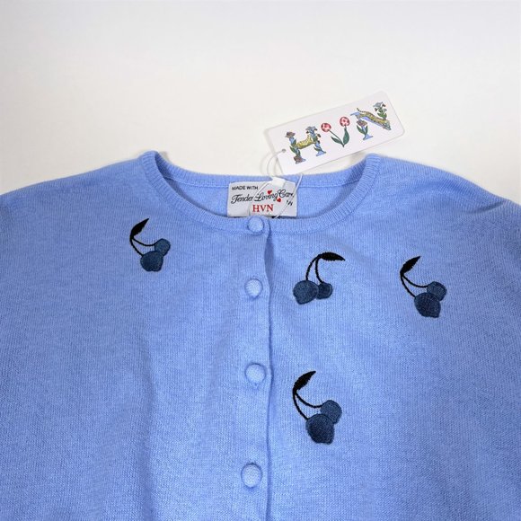 HVN Baby Blue Cherry 'Laura' Embroidered Cardigan & Tank Set - Picture 4 of 5
